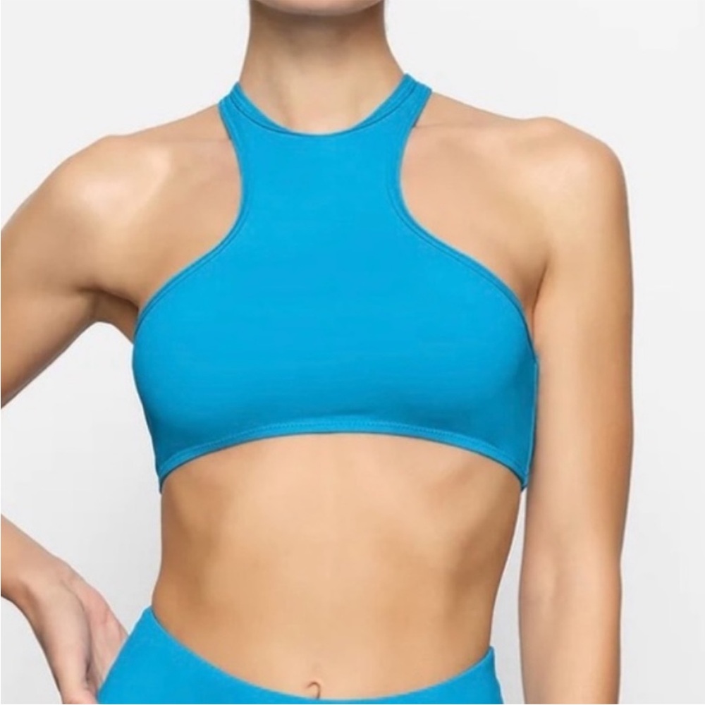 SKIMS Recycled Swim High Neck Racerback Top in Turquoise NWT